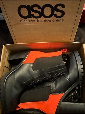ASOS Black and Orange Chelsea Lug Ankle Boots